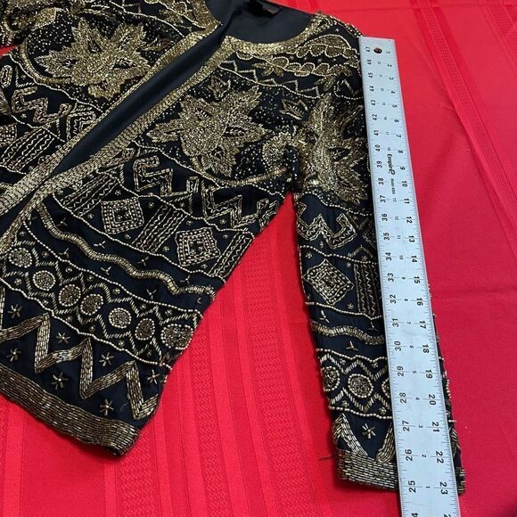 Land Mark Women’s Black Gold Vintage Beaded  Sequin Jacket Size Medium - Picture 6 of 10